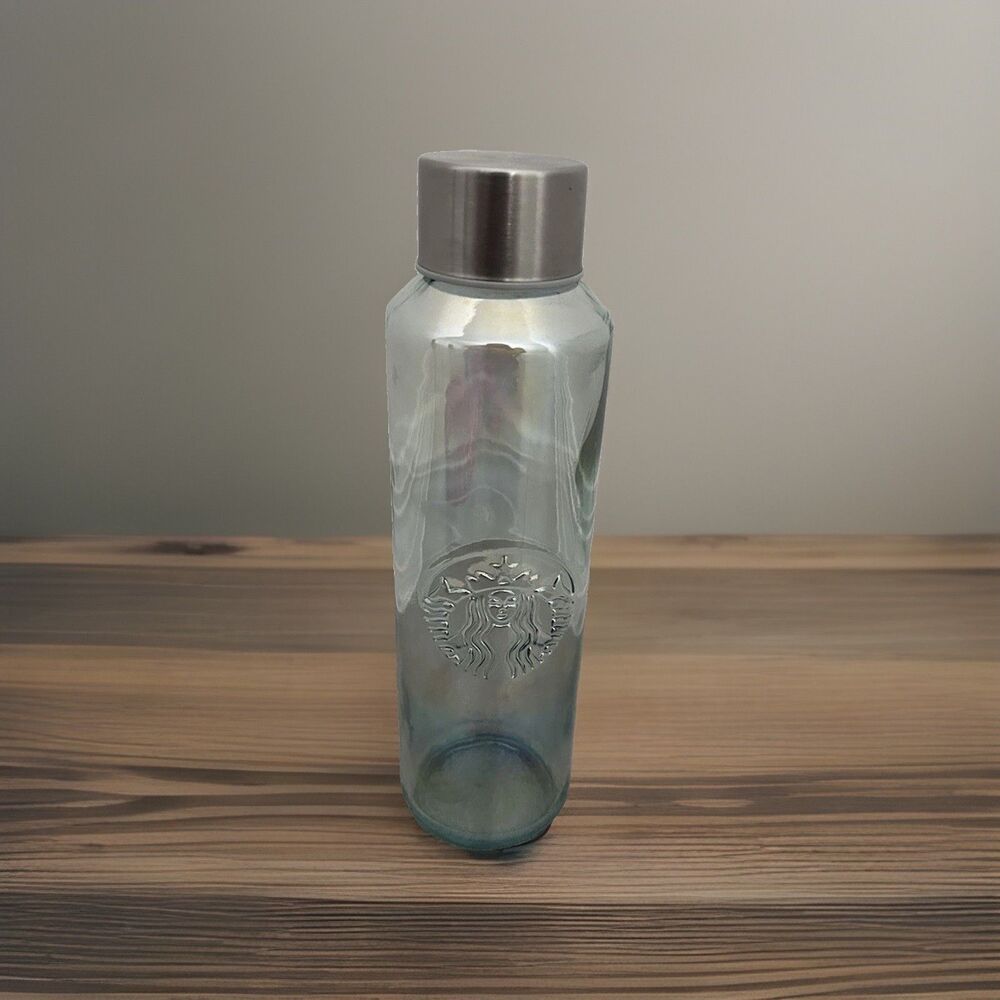 Starbucks Iridescent Logo Glass Water Bottle 591 ml w/ Stainless Twist Lid